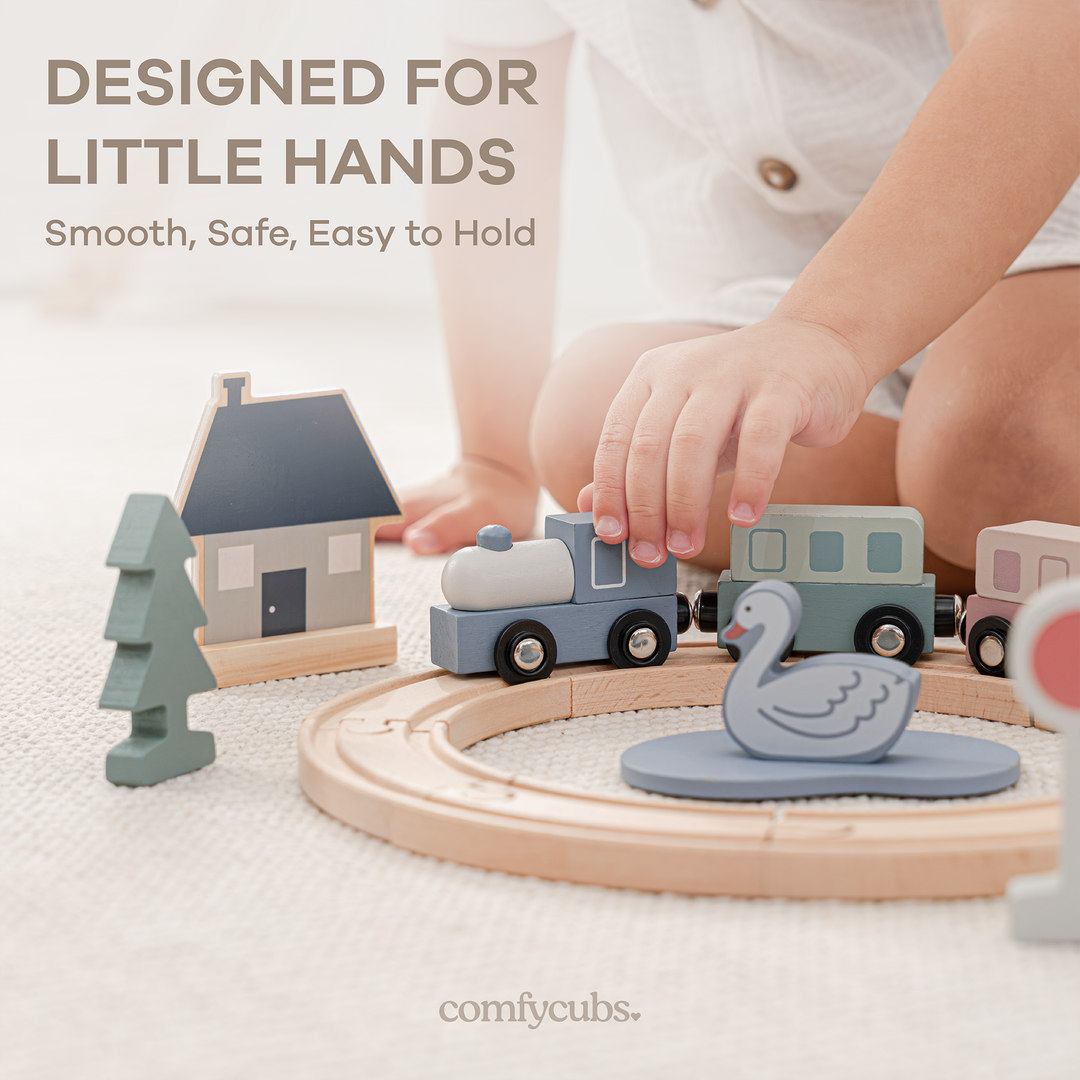 Wooden Train Set for Toddlers