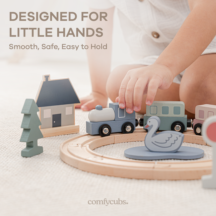 Wooden Train Set for Toddlers