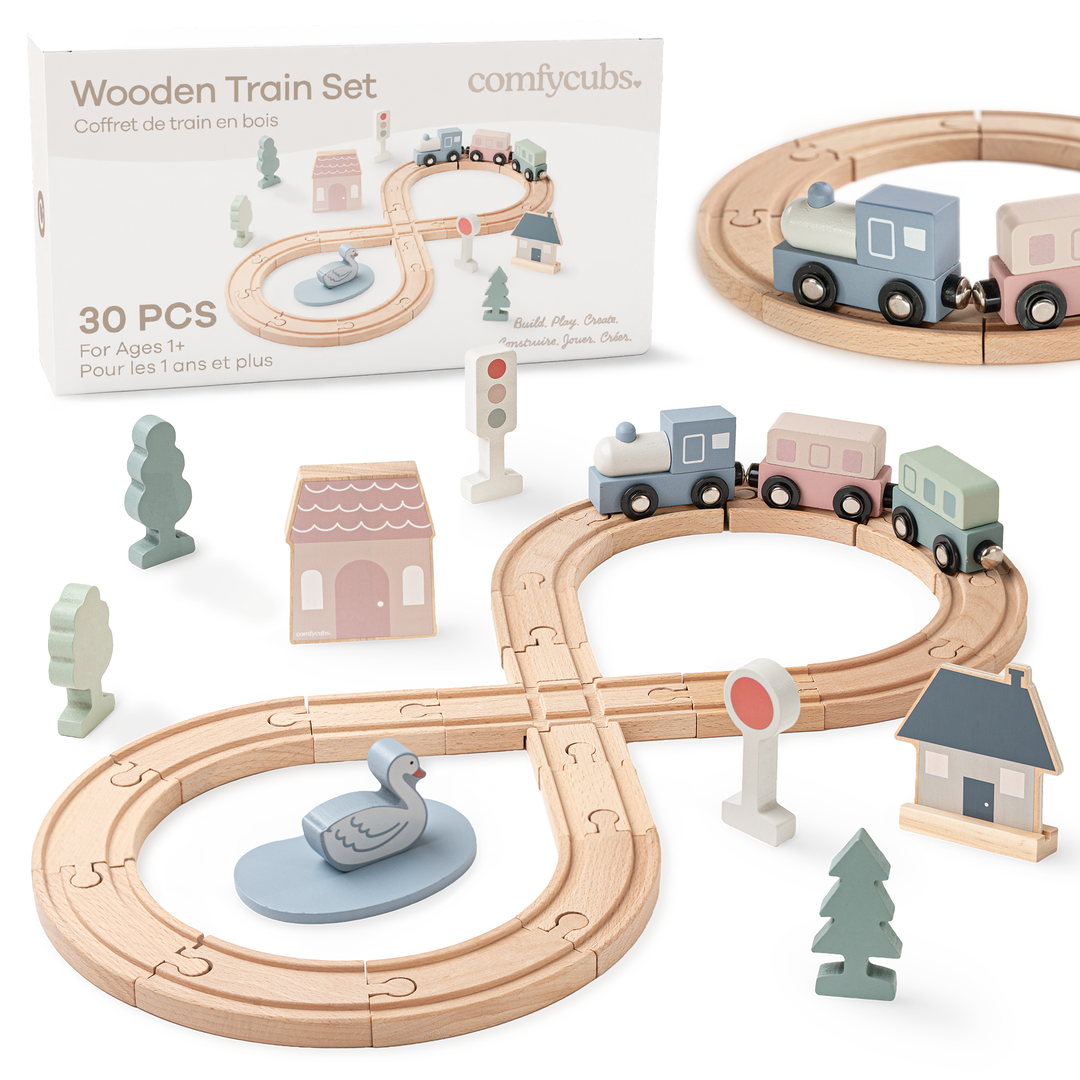 Wooden Train Set for Toddlers
