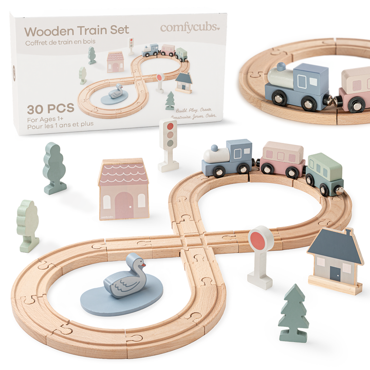 Wooden Train Set for Toddlers