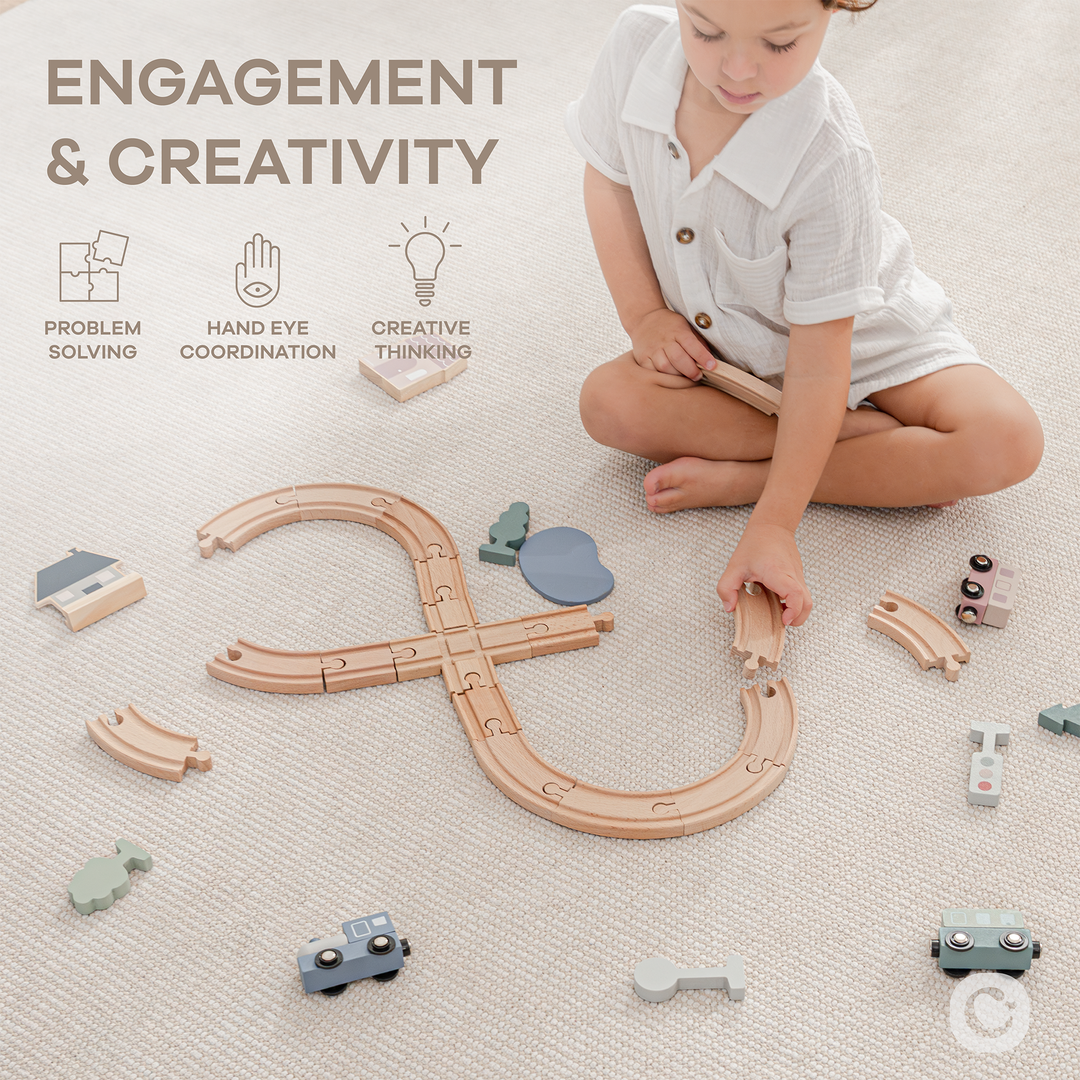 Wooden Train Set for Toddlers