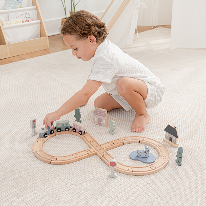 Wooden Train Set for Toddlers